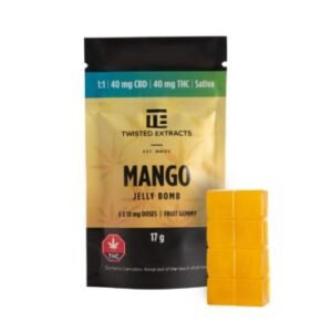 Twisted Extracts Jelly Bombs 1:1 40mg THC + 40mg CBD – Mango (Sativa)